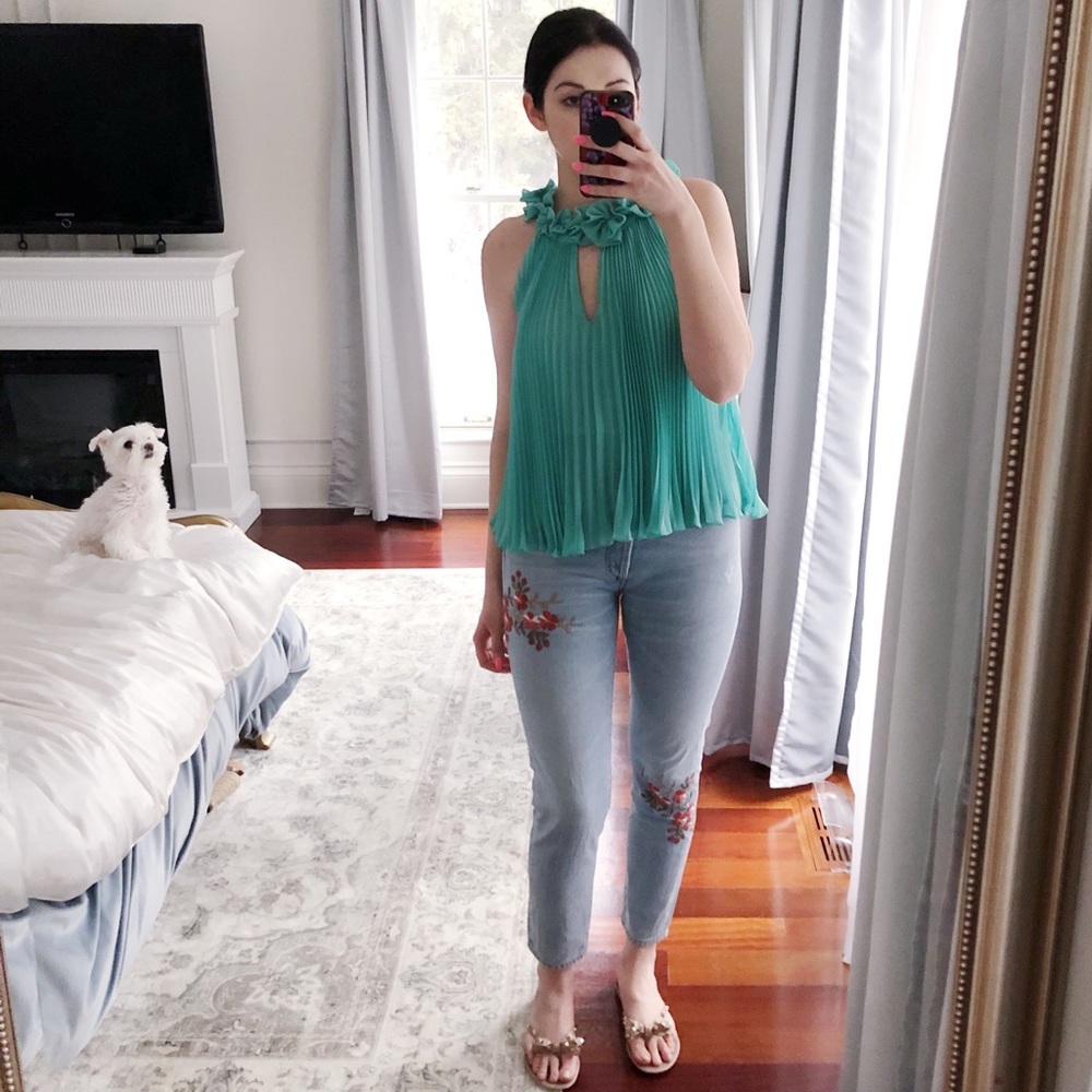 BCBGMAXAZRIA Accordion Pleated Blouse